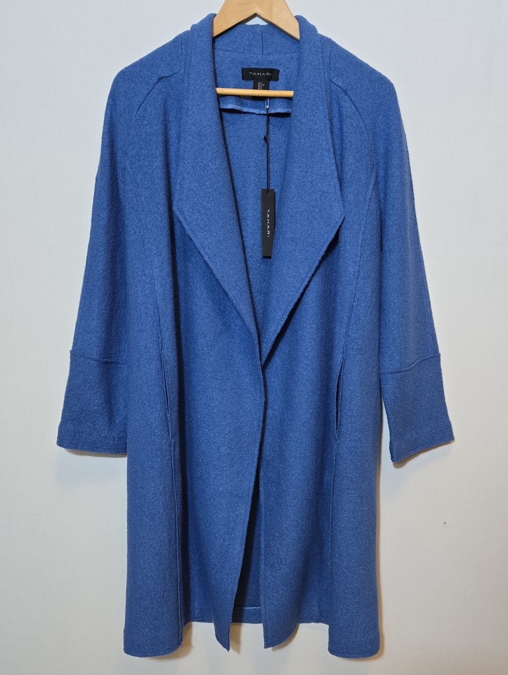 Tahari NWT Boiled Wool Blend Long Line Coat Duster Coatigan Jacket Small Blue